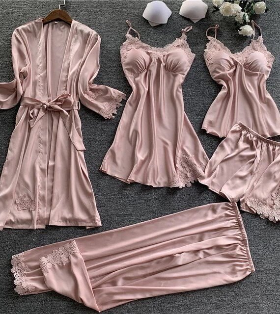 5 Pc Matching Lace Nighty Dress - Image 2