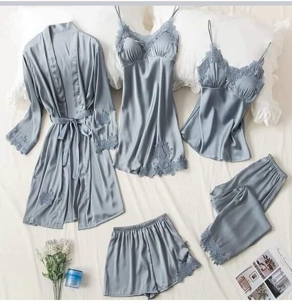 5 PC Matching Lace Robe Hot Sexy Nighty