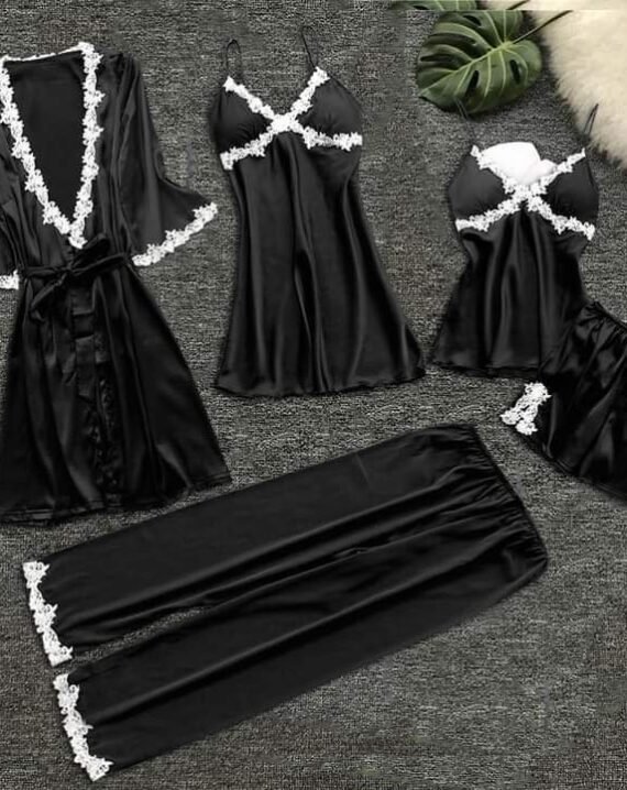 5 PC Matching Lace Robe Hot Nighty - Image 3