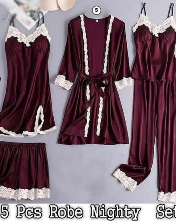 5 Pc Matching Lace Robe Nighty Dresses - Image 3