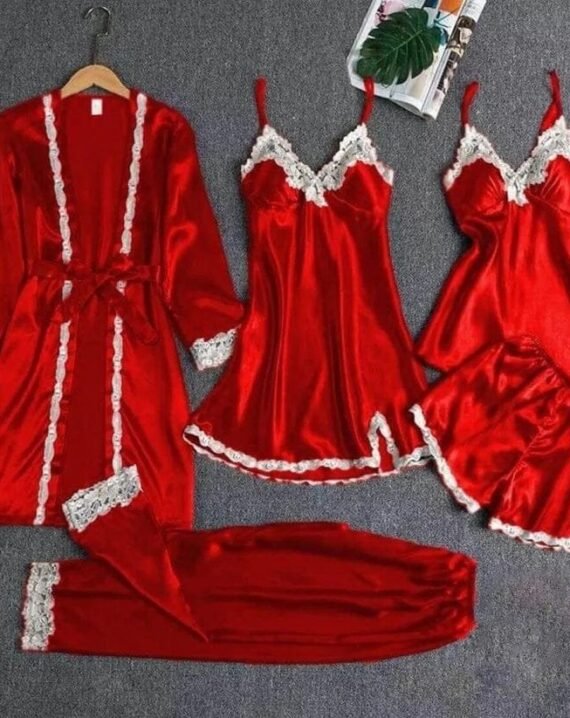 5 Pc Matching Lace Robe Nighty Dresses