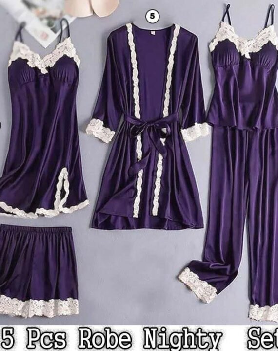 5 Pc Matching Lace Robe Nighty Dresses - Image 2