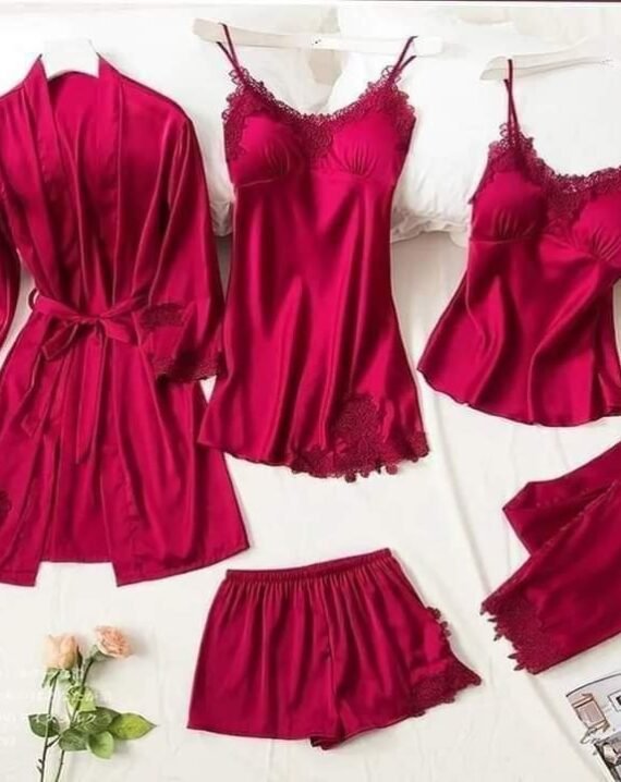 5 PC Matching Lace Robe Hot Sexy Nighty - Image 2