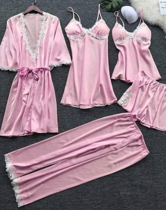 5 PC Matching Lace Robe Hot Nighty