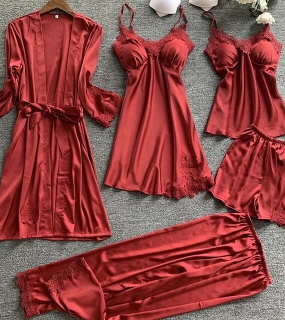 5 Pc Matching Lace Nighty Dress